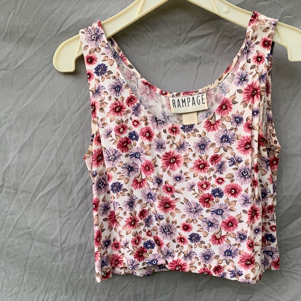 Vintage 90’s Rampage Red and Pink Sleeveless Crop Tank Top and matching skirt